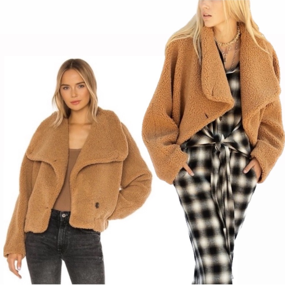 Free People Izzy Teddy Sherpa Faux Fur Oversized Collar Oversized Coat Jacket S